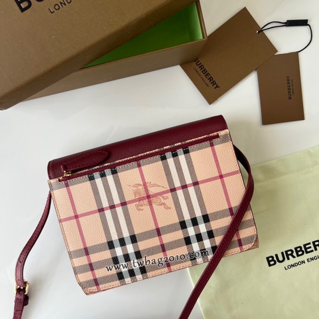 Burberry專門店新款格紋拼皮革斜背包 巴寶莉女款休閒小肩包手包 yxb1052